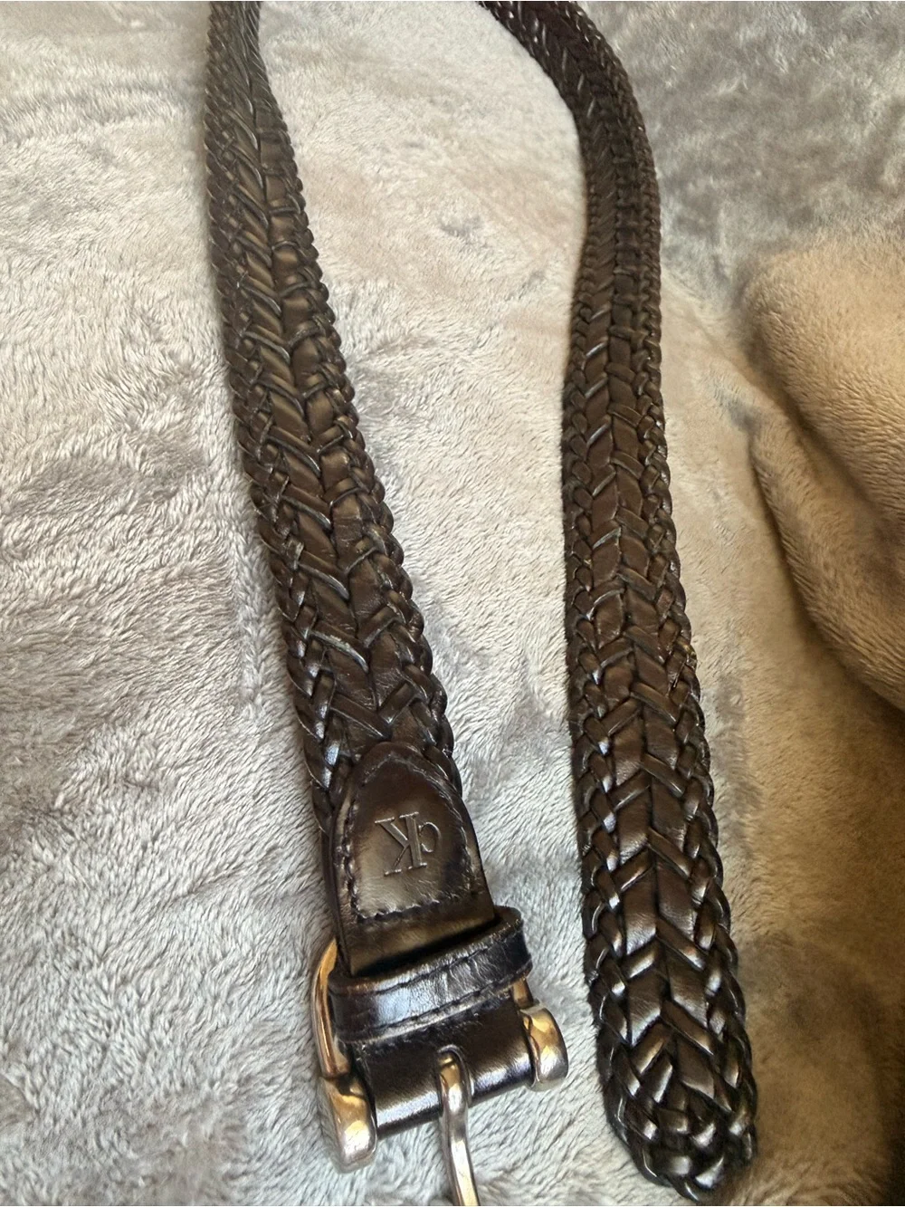 Calvin Klein Black Braided Leather Belt with Silver-Tone Buckle